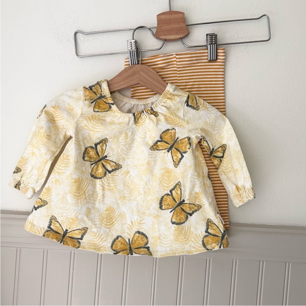 Burt’s Bees Baby 3-6M Yellow Butterfly Outfit Set Long Sleeve Top Striped